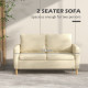 Two Seater Sofa for Living Room, Modern Fabric Couch with Wood Legs and 2 Pockets for Bedroom and Home Office, Beige