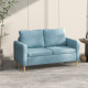 Two Seater Sofa for Living Room, Modern Fabric Couch with Wood Legs and 2 Pockets for Bedroom and Home Office, Blue