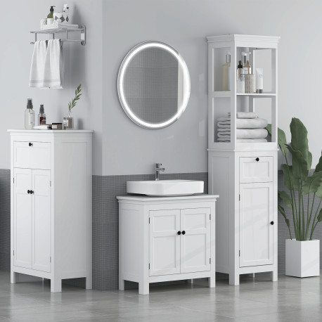 Under Sink Bathroom Cabinet, Freestanding Bathroom Sink Cabinet with Adjustable Shelf for Wall-Mounted Sinks, 60 x 30 x 60cm, Wh