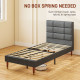 Upholstered Single Bed Frame, with Slats - Grey