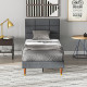 Upholstered Single Bed Frame, with Slats - Grey