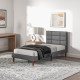 Upholstered Single Bed Frame, with Slats - Grey