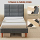 Upholstered Single Bed Frame, with Slats - Grey