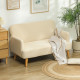 Velvet Feel Fabric 2 Seater Sofa, Small Sofa Loveseat with 21cm Thick Padding and Wood Legs, Cream White