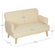 Velvet Feel Fabric 2 Seater Sofa, Small Sofa Loveseat with 21cm Thick Padding and Wood Legs, Cream White