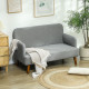 Velvet Feel Fabric 2 Seater Sofa, Small Sofa Loveseat with 21cm Thick Padding and Wood Legs, Grey