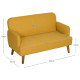 Velvet Feel Fabric 2 Seater Sofa, Small Sofa Loveseat with 21cm Thick Padding and Wood Legs, Yellow