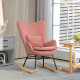 Velvet Rocking Chair Armchair with Lumbar Pillow, Metal Legs and Wood Base for Living Room, Bedroom, Pink