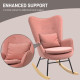 Velvet Rocking Chair Armchair with Lumbar Pillow, Metal Legs and Wood Base for Living Room, Bedroom, Pink