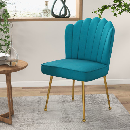 Velvet-Feel Shell Accent Chair - Blue