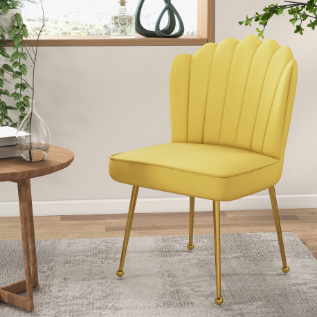 Velvet-Feel Shell Accent Chair - Yellow