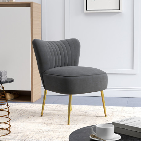 Velvet-Feel Tub Accent Chair - Grey