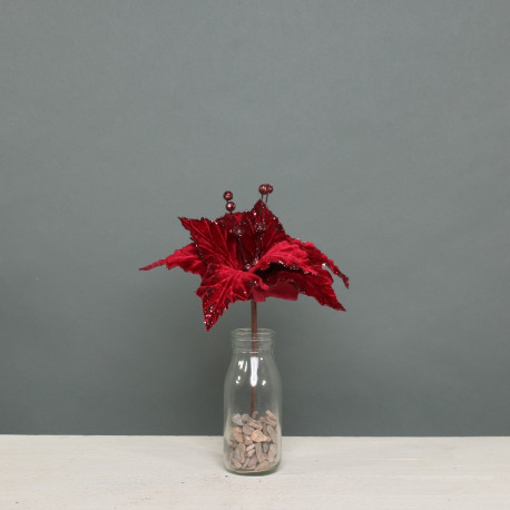 Small Velvet Burgundy Poinsettia Pick