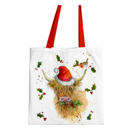 Cotton Zip Up Shopping Bag - Jan Pashley Christmas Highland Coo