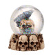 Gothic Skull Snow Globe - Black Cat, Crow and Bat Skull