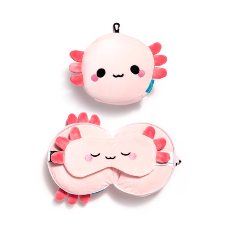 Relaxeazzz Travel Pillow & Eye Mask  - Adoramals Maddie the Axolotl