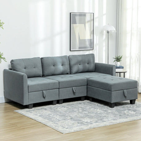 'L' Shape Modular Sofa, with Storage - Dark Grey