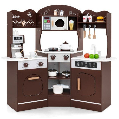 Kids Corner Wooden Play Kitchen with Coffee Machine Slide Microwave