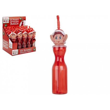 Red Elf Plastic Drinking Bottle (with flexi-straw) - 450ml