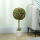 Set of 2 Decorative Artificial Plants, Ball Topiary Tree with Rose Flower in Pot, Fake Plants for Home Indoor Outdoor Decor, 60c