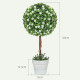Set of 2 Decorative Artificial Plants, Ball Topiary Tree with Rose Flower in Pot, Fake Plants for Home Indoor Outdoor Decor, 60c