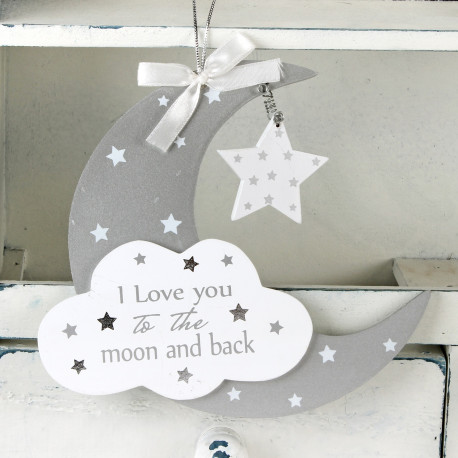 'I love you to..' Moon & Star Hanging Plaque