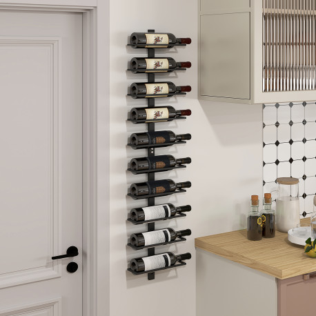 10-Tier Wall Mount Wine Rack, Steel Wall Wine Rack for 10 Wine Bottles, Wall Wine Display Rack for Kitchen, Dining Room, Home Ba