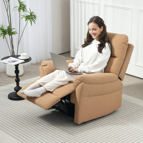 140° Manual Reclining Armchair, with Footrest - Light Brown