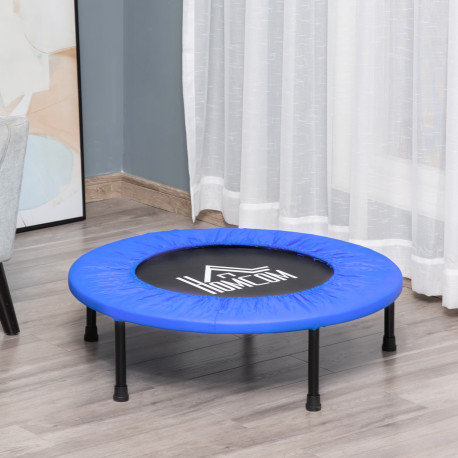 32" Mini Fitness Trampoline Home Gym Yoga Exercise Rebounder Indoor Outdoor Jumper with Safety Pad, Support Up to 100 KG, Blue a