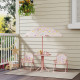 AIYAPLAY 4 Pieces Kids Garden Table and Chair Set with Adjustable Parasol, Folding Chairs, Table, Rainbow Pattern, Pink