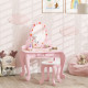 AIYAPLAY Kids Dressing Table Set, Vanity Table with Stool, Mirror, Drawer, Desktop Storage, Strawberry Theme, Pink