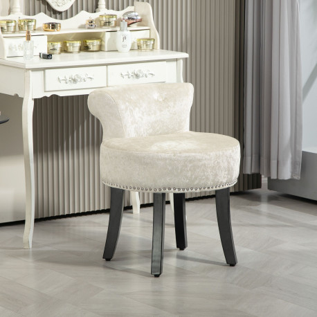 Dressing Table Stool with Rubber Wood Legs, Ice Velvet Vanity Stool for Living Room Bedroom, Beige