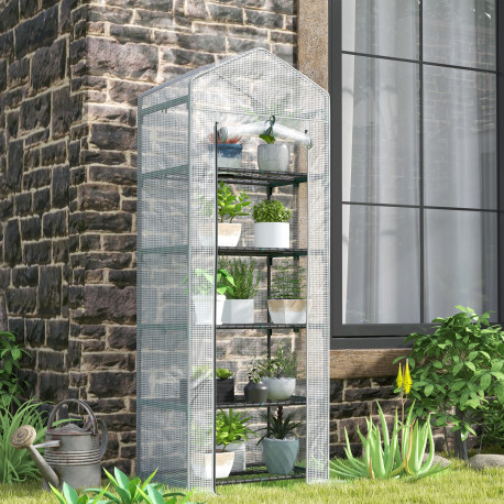 Outsunny 193cm Five Shelf Mini Greenhouse - White