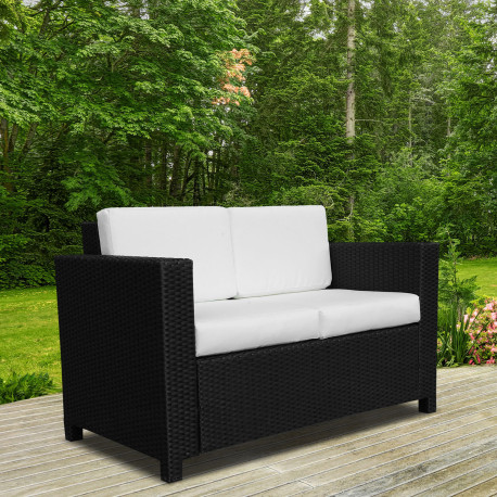 Outsunny 2 Seater Garden Furniture, Rattan Sofa with Soft Padded Cushion and Armrests, Wicker Garden Loveseat for Patio, Black