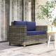 Outsunny 2 Seater Garden Furniture, Rattan Sofa with Soft Padded Cushion and Armrests, Wicker Garden Loveseat for Patio, Navy Bl