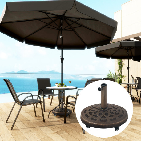 Outsunny 21kg Resin Garden Parasol Base with Wheels, Round Umbrella Stand, Heavy Duty Sun Umbrella Base for 34, 38, 48 mm Umbrel