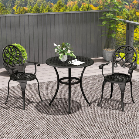 Outsunny 3 Piece Patio Bistro Set for 2, Outdoor Aluminium Garden Table and Chairs with Adjustable Footpads for Balcony, Garden 