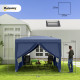 Outsunny 3 x 3.6m Hardtop Gazebo Canopy with Polycarbonate Roof Garden Pavilion with Removable Curtains and Steel Frame, Dark Gr