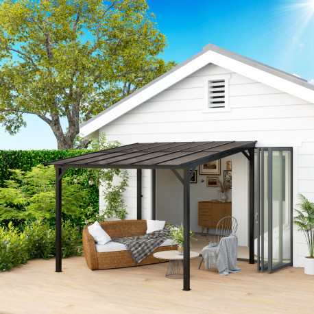 Outsunny 3 x 3(m) Metal Pergola with UPF 50+ and Waterproof Polycarbonate Roof, Wall-Mounted or Free Standing Garden Gazebo, Win