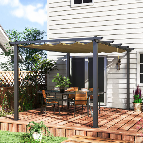 Outsunny 3 x 4m Aluminium Pergola, with Retractable Roof - Khaki