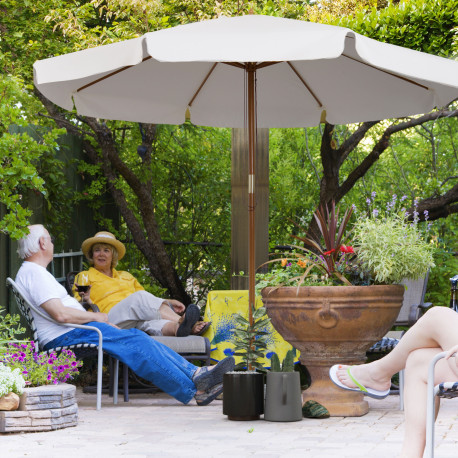 Outsunny 3.3(m) Garden Parasol Umbrella, Outdoor Sun Shade Canopy with 8 Bamboo Ribs, Ruffles and Wood Pole, Cream White