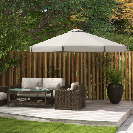 Outsunny 3.3(m) Garden Parasol Umbrella, Outdoor Sun Shade Canopy with 8 Bamboo Ribs, Ruffles and Wood Pole, Grey