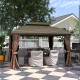 Outsunny 3.65 x 3(m) Hardtop Steel Gazebo Canopy with Aluminium Frame, Double Roof, Net Sidewalls and Curtains, Coffee