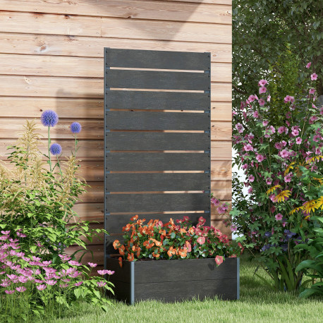 Outsunny 34 x 69.5cm Garden Planter Box, with Back Trellis, Black