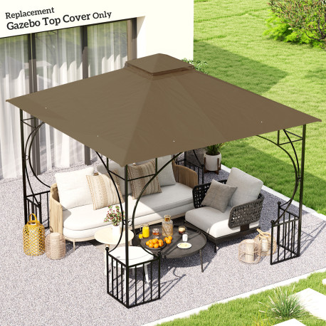 Outsunny 3x3(m) Replacement Gazebo Canopy, Double Tier Roof Top for Garden, Patio, Outdoor, Khaki (TOP ONLY)