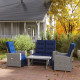 Outsunny 4 Piece Rattan Garden Furniture Set Outdoor Sofa Sectional Set with Glass Top Table for Poolside, Navy Blue