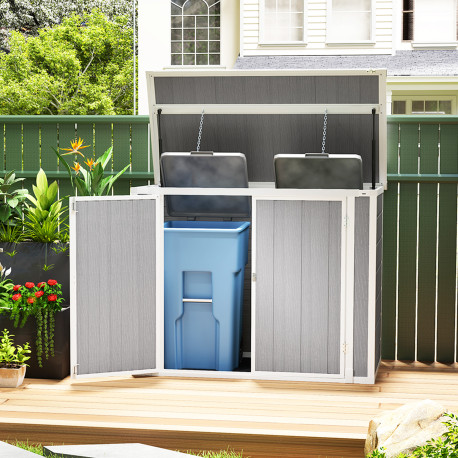 Outsunny 4.7 x 2.5FT Garden Shed, Double Bin Storage Shed with Lockable Doors, Outdoor Small Shed with Openable Lid for 2 Trash 