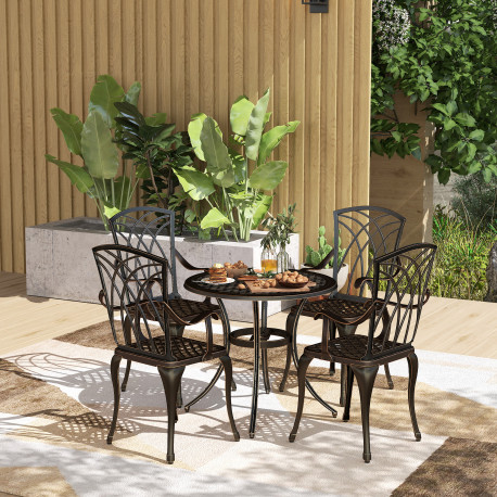 Outsunny 5 Pieces Garden Dining Set for 4, Cast Aluminium Outdoor Dining Set with 4 Armchairs and Round Dining Table with Paraso