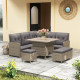 Outsunny 6 Pieces Outdoor PE Rattan Garden Furniture, Patio Wicker Sectional Conversation Corner Sofa w/ Soft Padded Cushion &amp; L