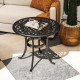 Outsunny 60cm Round Garden Table, Outdoor Hollow Top Design Side Table with Cast Aluminium Frame for Patio, Garden, Balcony, Bla